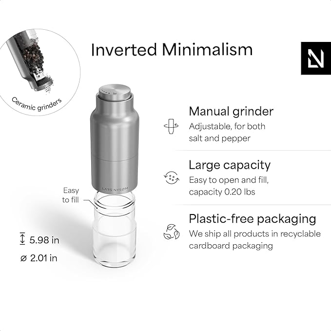 LARS NYSØM Salt and Pepper Grinder Set, Stainless Steel Manual Salt and Pepper - Image 4