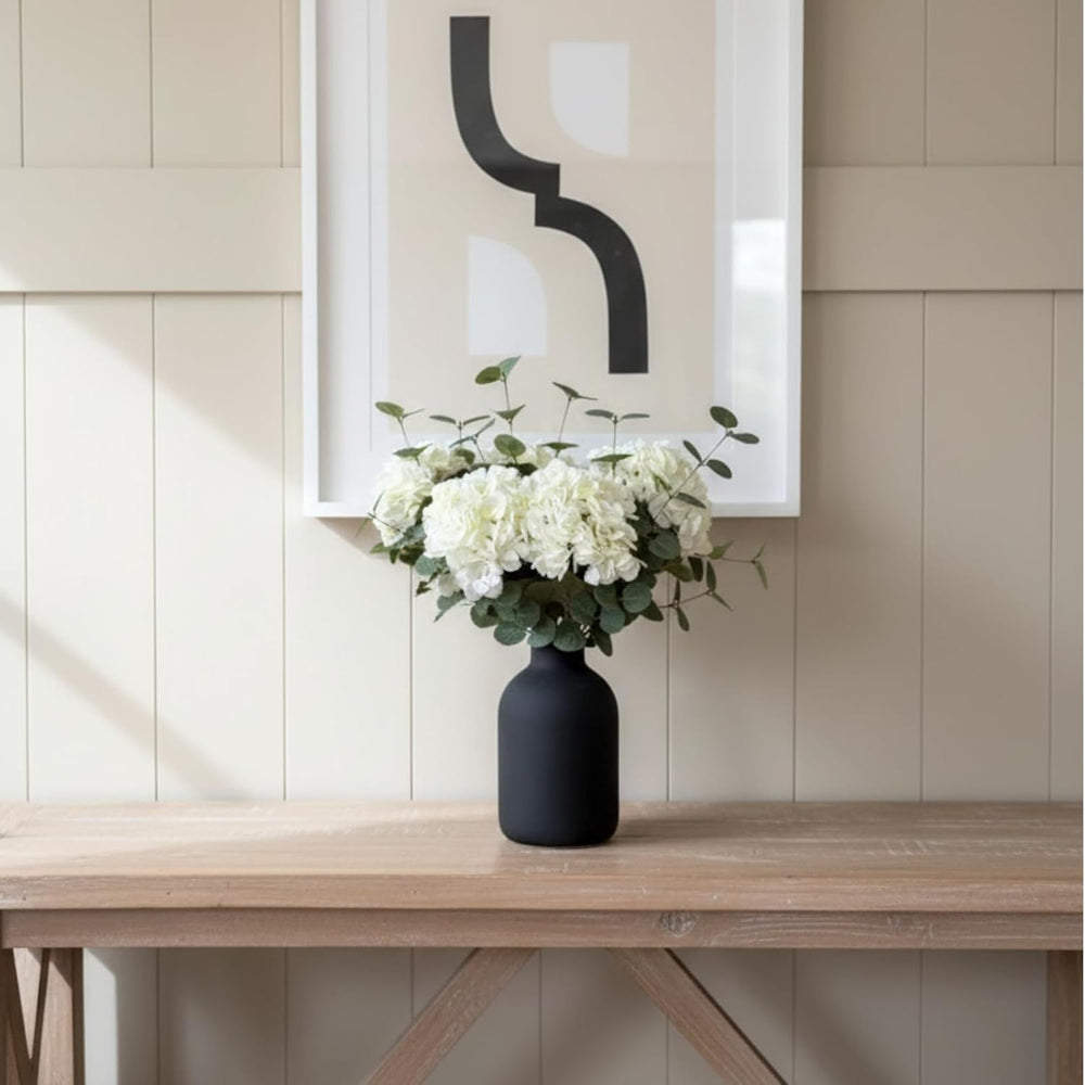Real Touch White Faux Hydrangea And Eucalyptus, Floral Arrangement For Vase