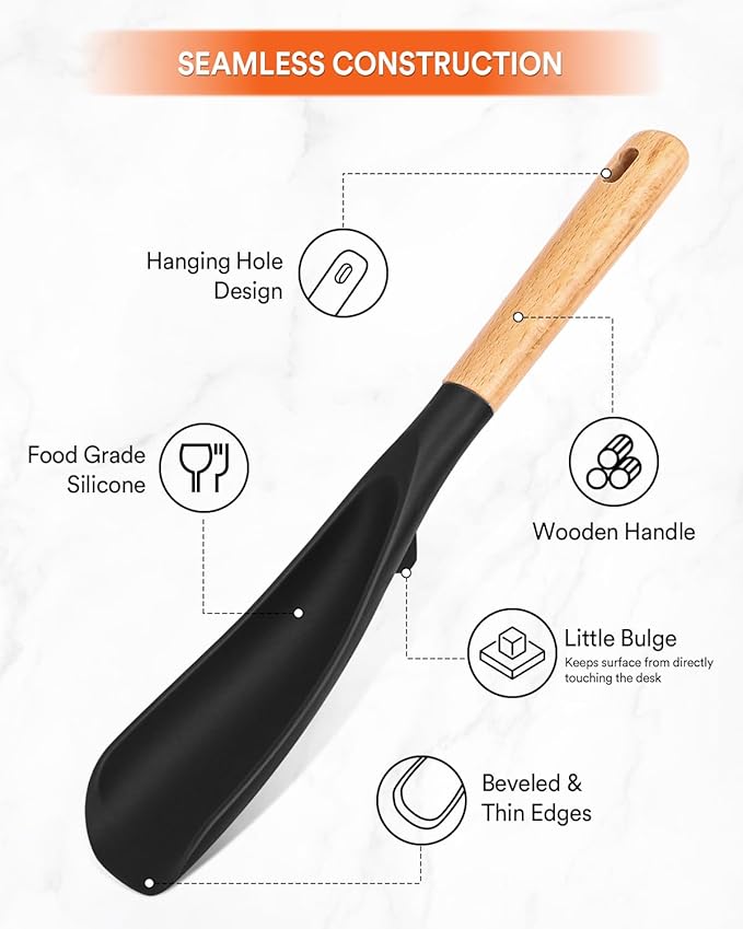 Cooking Spoon and Rice Scooper for Nonstick Cookwares, Wood Handle Spoon for - Image 3