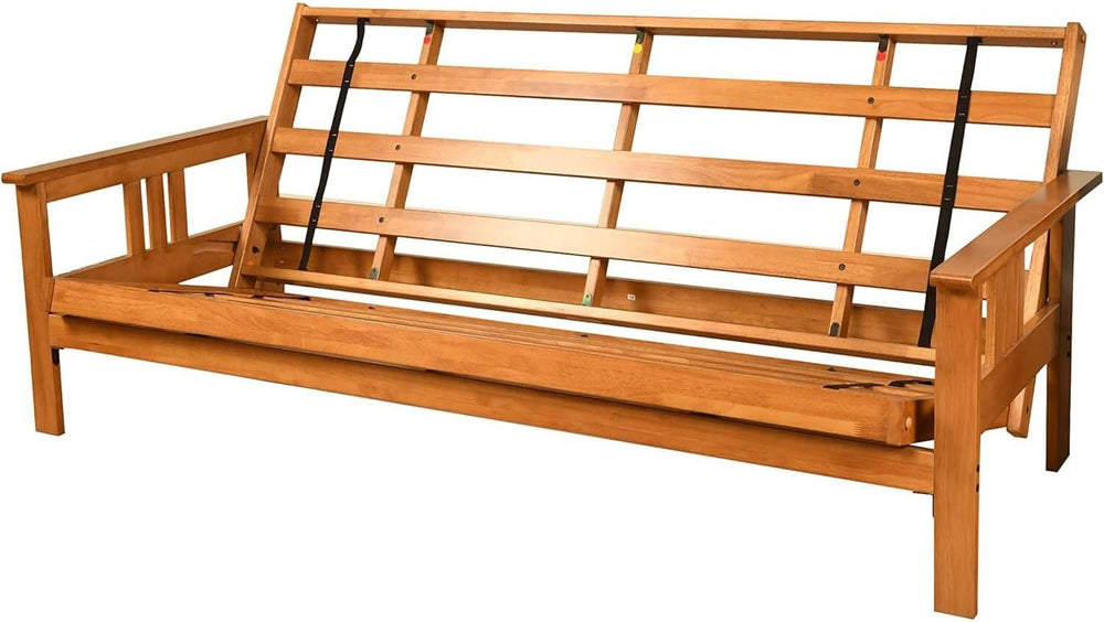 HomeStock Wood Futon Frame Queen Size - Classic Style Sofa Bed with Mission A...