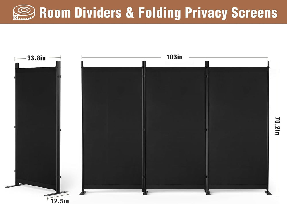 Room Divider 6FT Folding Privacy Screen for Room Separation, 3 Panel, Black
