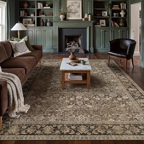 HUGEAR 8x10 Brown Vintage Floral Washable Area Rug for Living Room