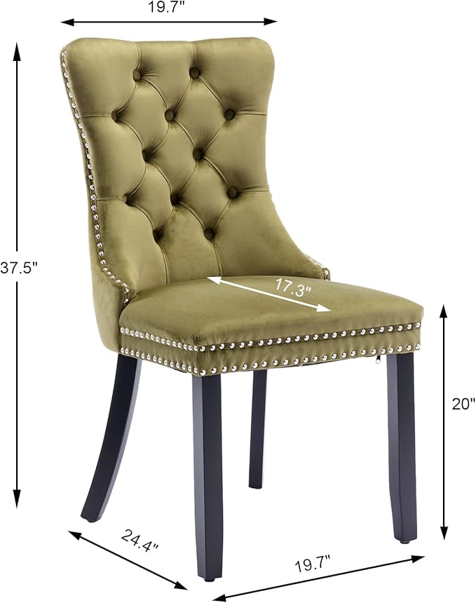 Velvet Dining Chairs Set of 4, Tufted Upholstered Wingback with Back Ring Pul...