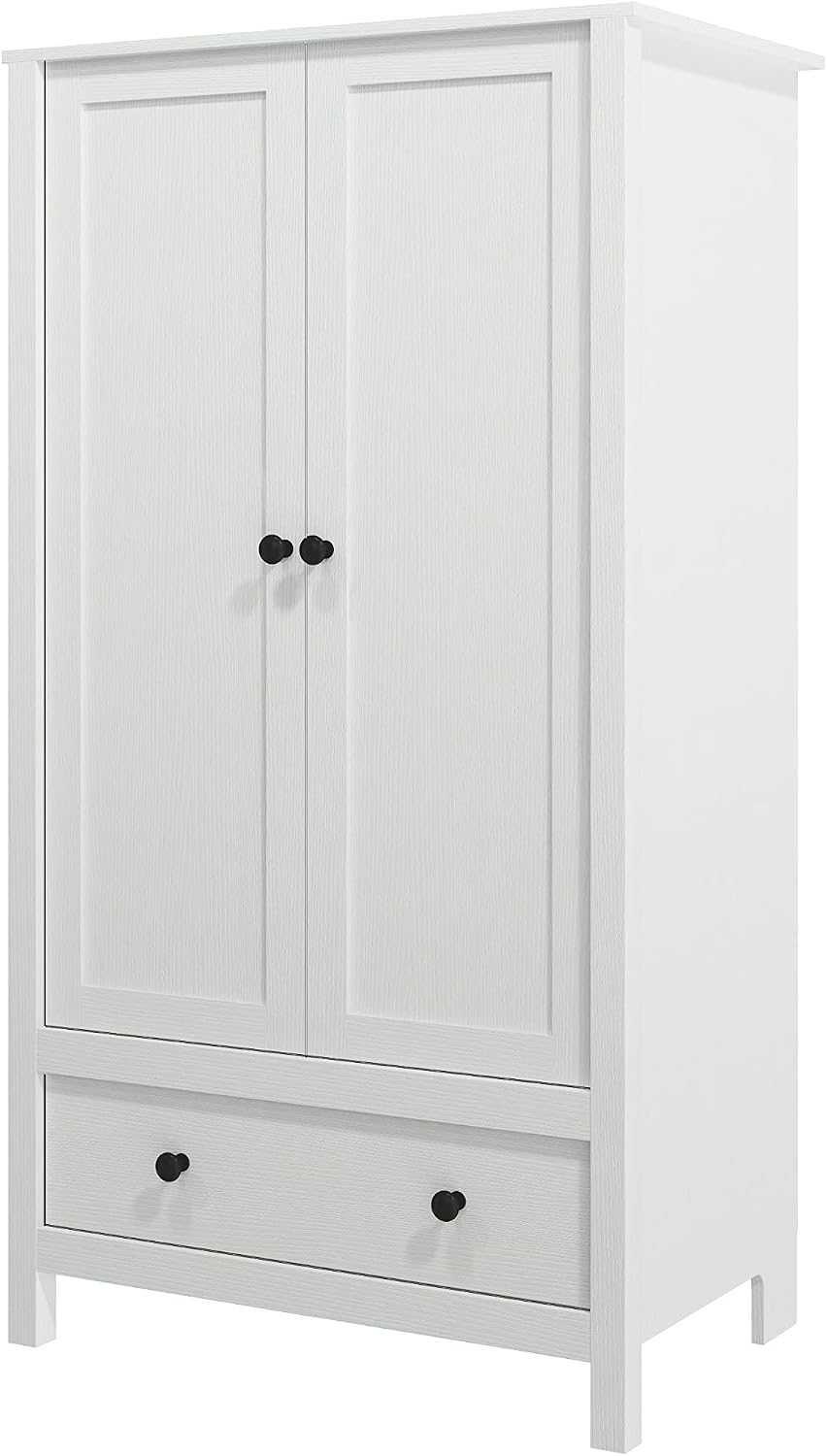 Panana 2 Door Wardrobe, Armoire with Drawer for Bedroom (White)