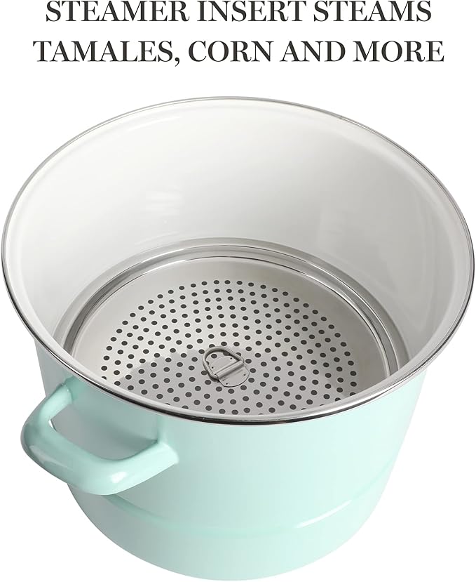 Martha Stewart Thayer 16-Quart Enamel On Steel Scratch Resistant Steamer Stock - Image 4