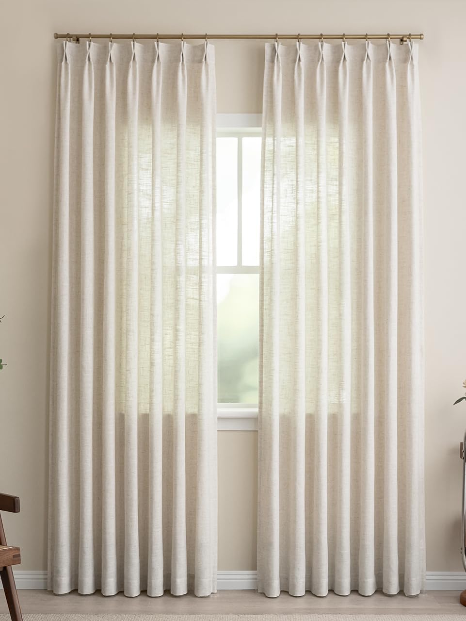 Liz Sheer Pinch Pleated Linen Curtains 90 Inches Long - Light Filtering Pleat...