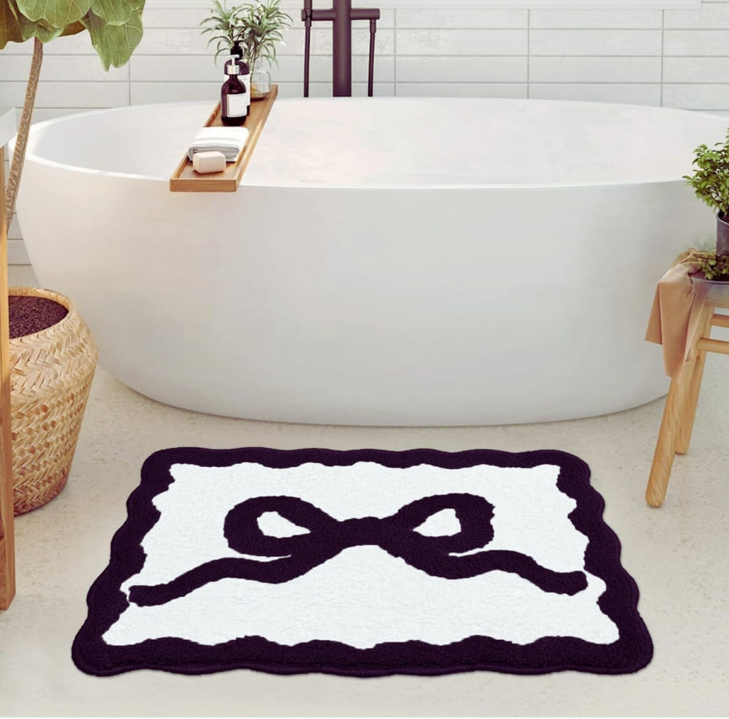 Bow Rug - Bow Shaped Bathroom mat - Handmade & Premium- 30in (75cm) - Pink bathmat - Designer Rugs - Aesthetic Room Decor - Cute Room Decor Coquette bathmat Rug (Black)