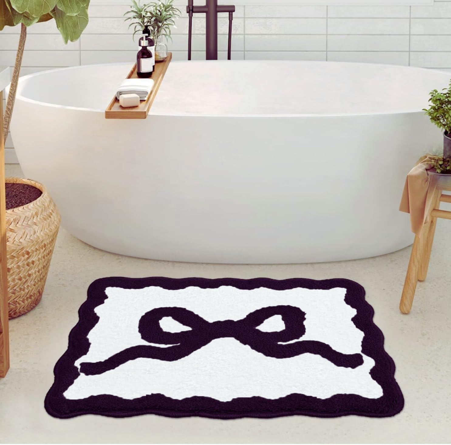 Bow Rug - Bow Shaped Bathroom mat - Handmade & Premium- 30in (75cm) - Pink bathmat - Designer Rugs - Aesthetic Room Decor - Cute Room Decor Coquette bathmat Rug (Black)