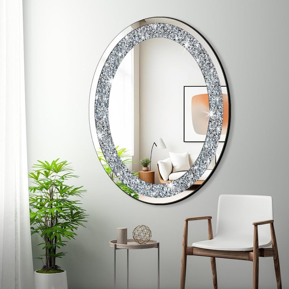 DMDFIRST Crystal Crushed Diamond Oval Shaped Silver Mirror Glam Bling for Wal...