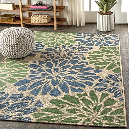JONATHAN Y Floral Textured Weave Indoor Outdoor Area Rug 8X10 Navy/Green, Zin...