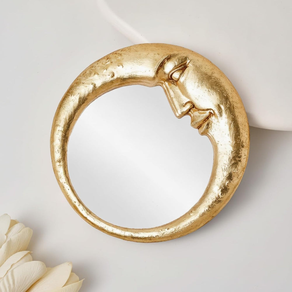Novabright Celestial Mirror 90s Wall Decor, 8.85inch, Moon Crescent, Gold
