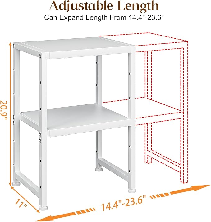 2-Tier Expandable Kitchen Storage Shelf, 150LBS Heavy Duty Metal Shelving Units