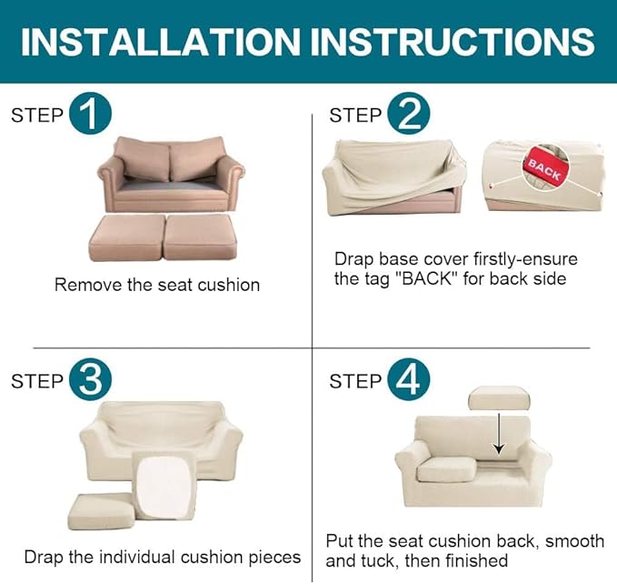 Turquoize 3 Piece Sofa Covers for 2 Cushion Couch Sofa Slipcover Soft Couch - Image 7