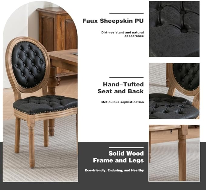 French Country Dining Chairs Set of 6, Black Kitchen & Dining Room Chairs...