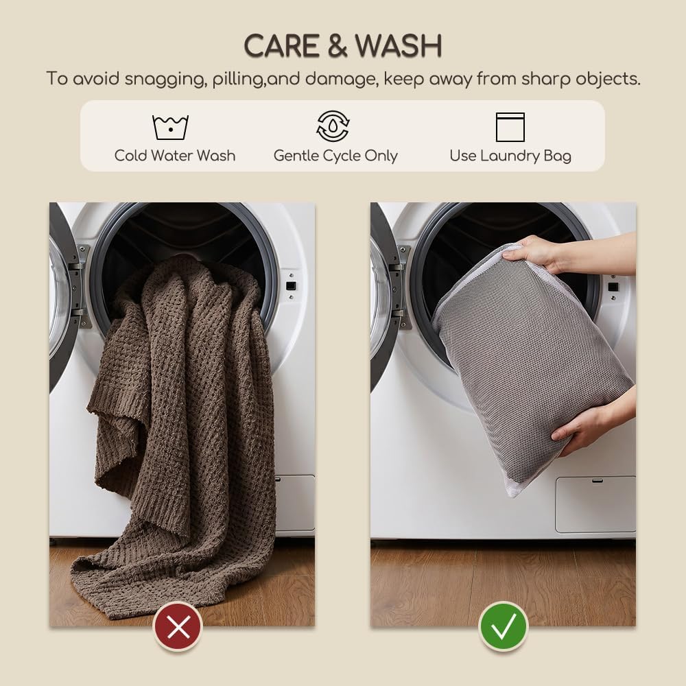 WDCOZY Taupe Waffle Throw Blanket for Couch Bed, Reversible Super Soft Plush ...