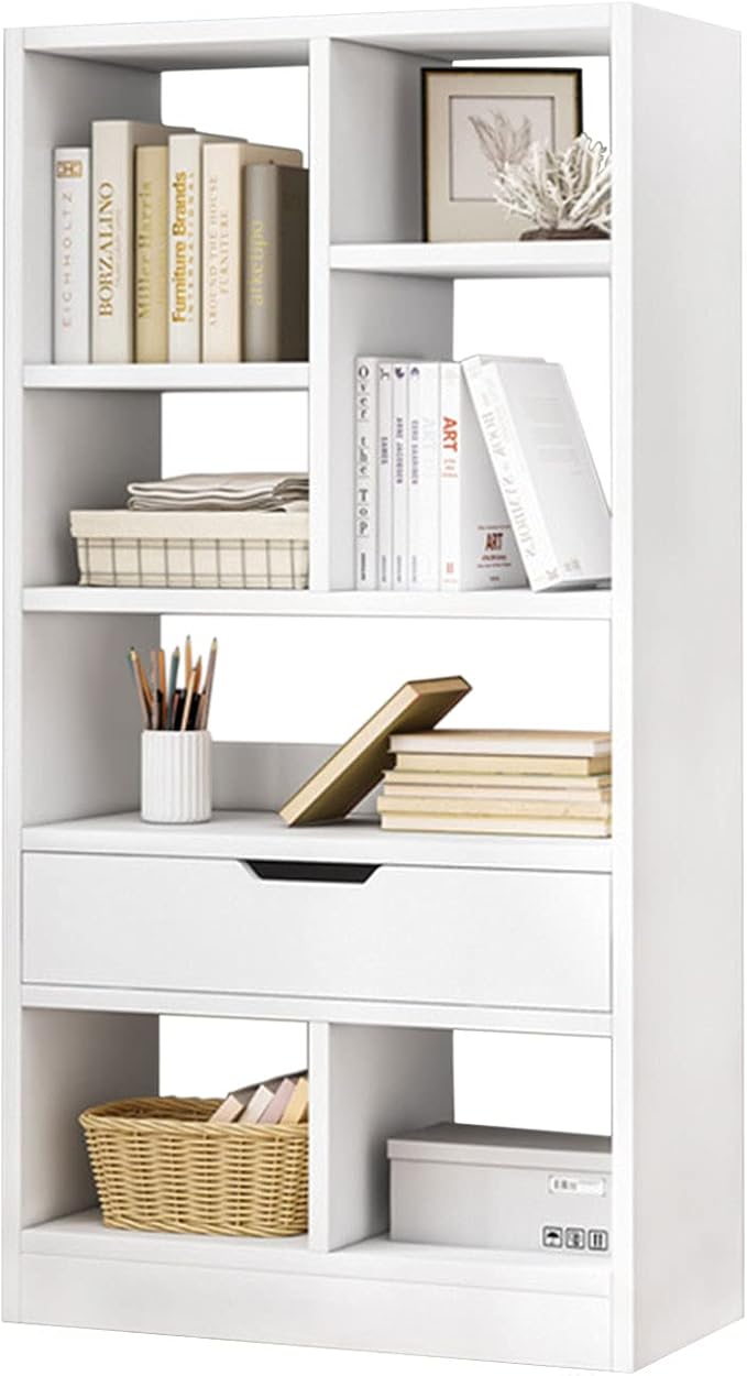 IOTXY Wooden Open Shelf Bookcase - 51 Inches Height Freestanding Display Stor...