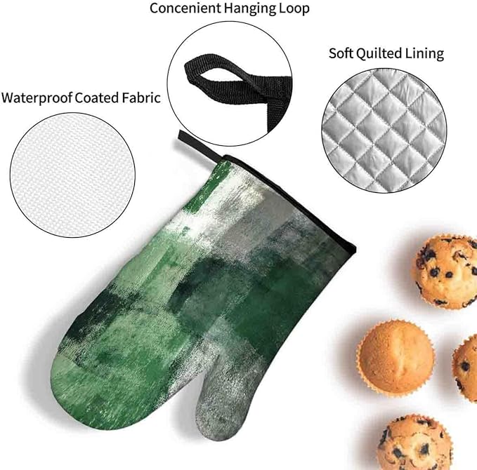 LOKMU Oven Mitts and Pot Holders Set of 3, Emerald Green and Grey White - Image 4