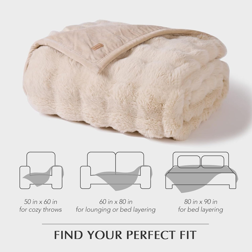 Faux Rabbit Fur Bubble Throw Blanket, 60"x80", Cream