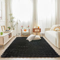 Black Rabbit Plush Rug 5'x8', Fluffy Faux Fur Shaggy Area Rug by CHOVY