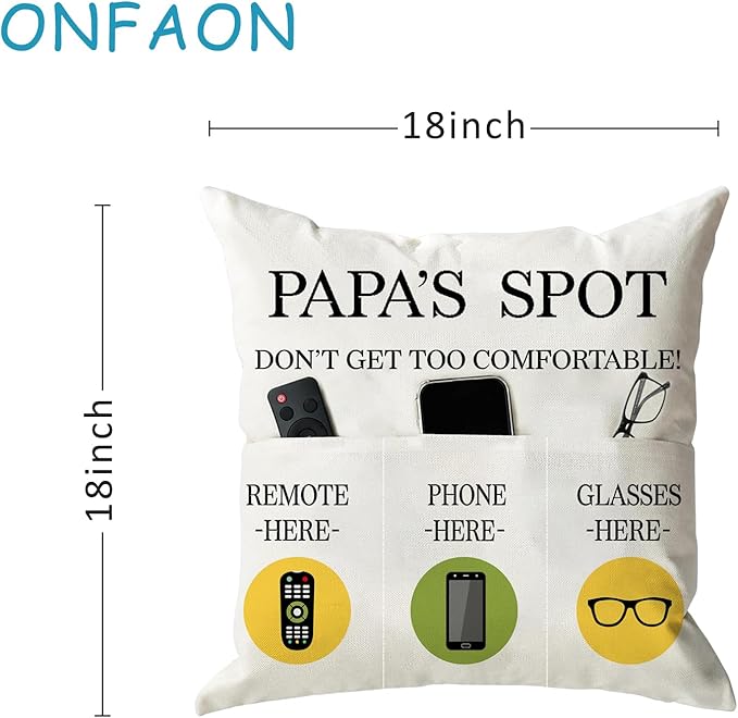 ONFAON Papa Gifts Throw Pillow Case, Papa's Spot Throw Pillow Covers 18 x 18 - Image 3