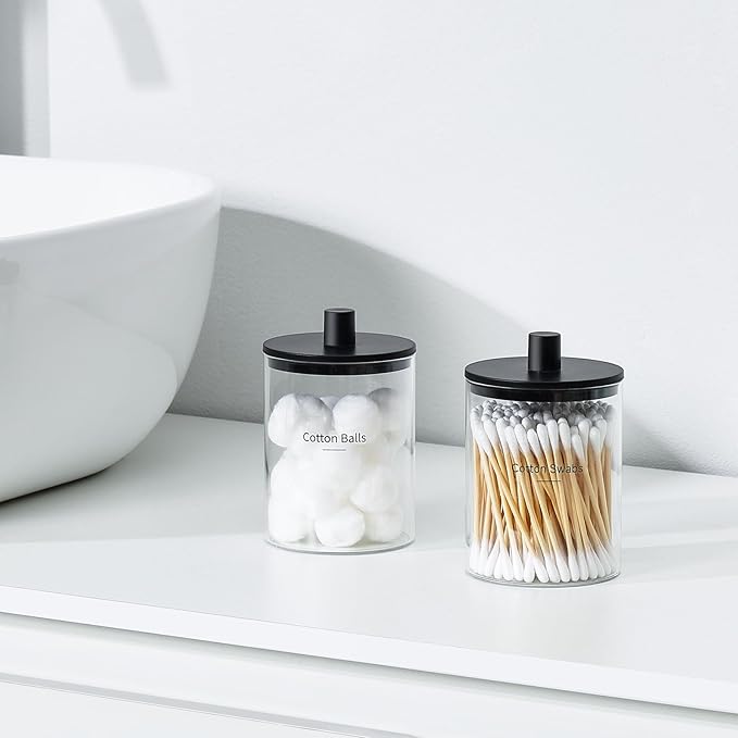 TIPGO Glass Qtip Holder Dispenser - 10 oz Clear Canister Apothecary Jar - Image 6