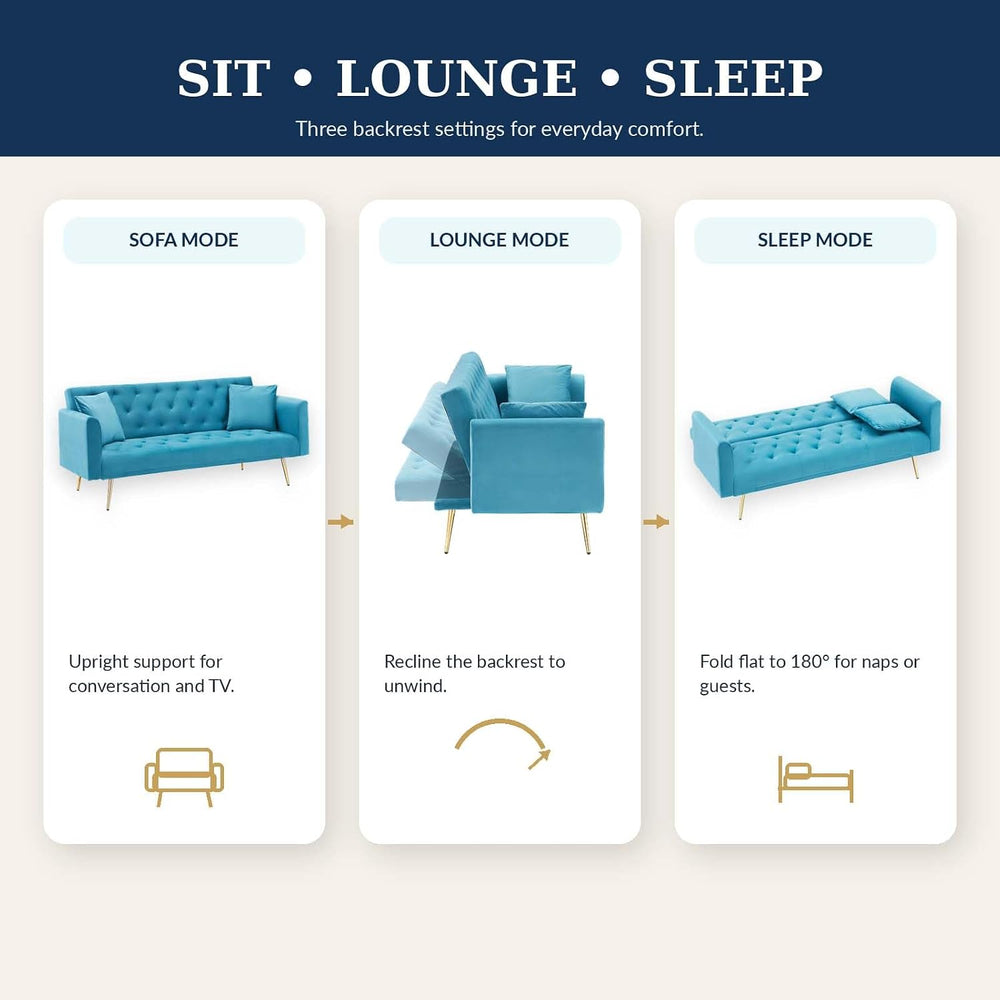Majnesvon 71" Convertible Folding Sleeper Sofa Couch,Modern Velvet Loves...