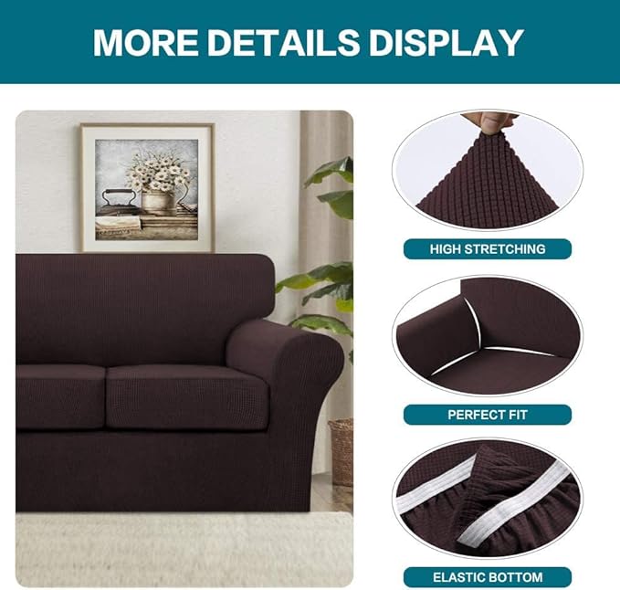 Turquoize 4 Piece Sofa Covers for 3 Cushion Couch Sofa Slipcover Soft Couch - Image 4