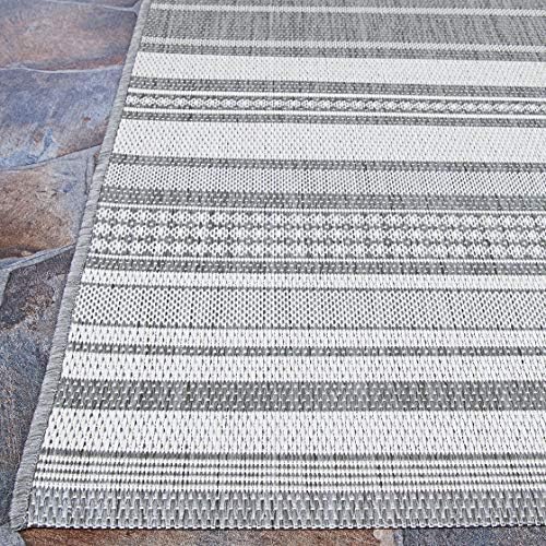 Couristan Recife Striped Washable Outdoor Area Rug, Silver Grey, 5 x 8 Ft