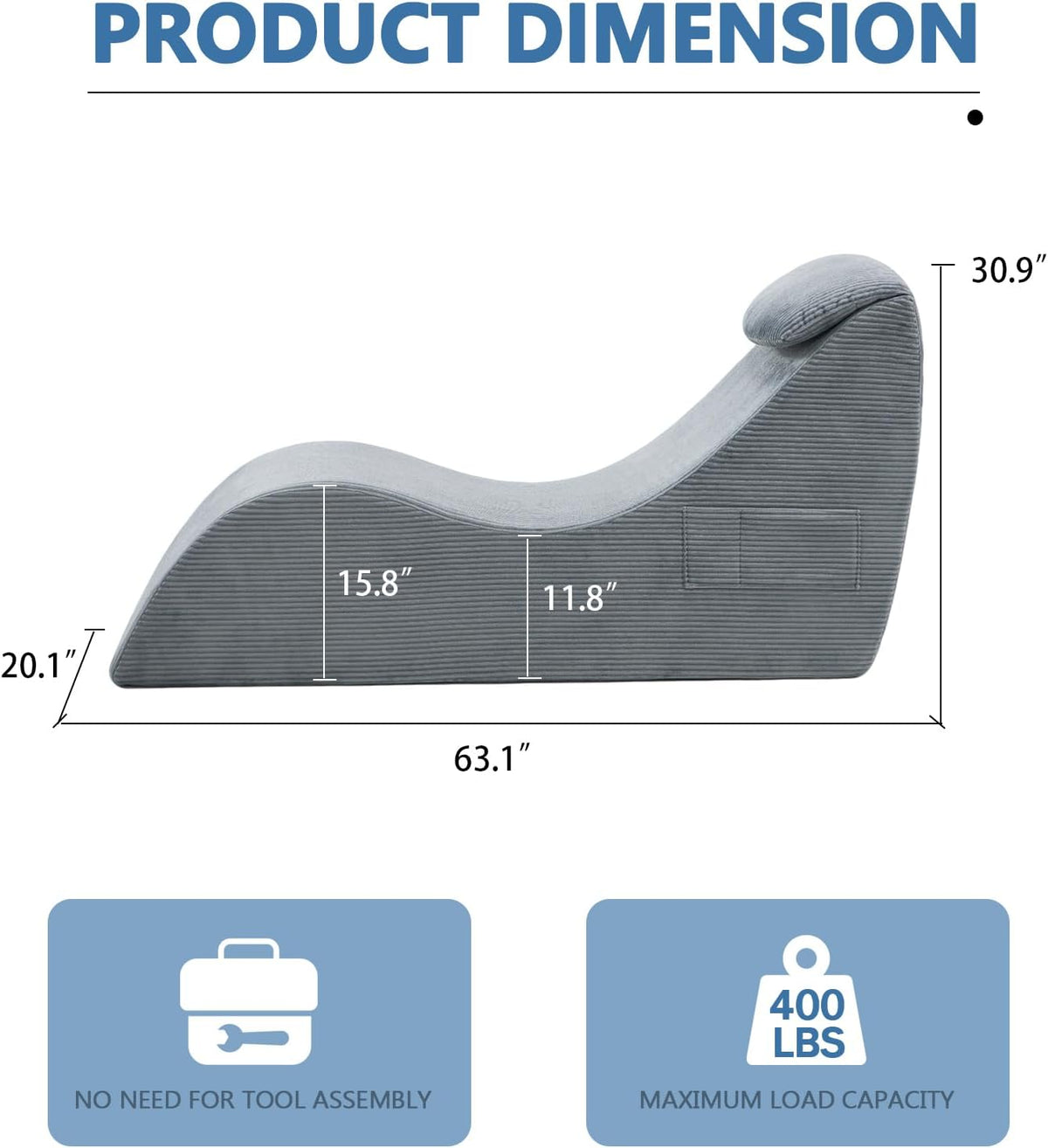 Yoga Chair Lounge for Adult, Yoga Lounge Chair，Ergonomic Chaise Lounge Chair,Chaise Lounge Indoor， Head Pillow，Perfect for Stretching, Massage, and Relaxation, Used in Living Room, Bedroom-Grey