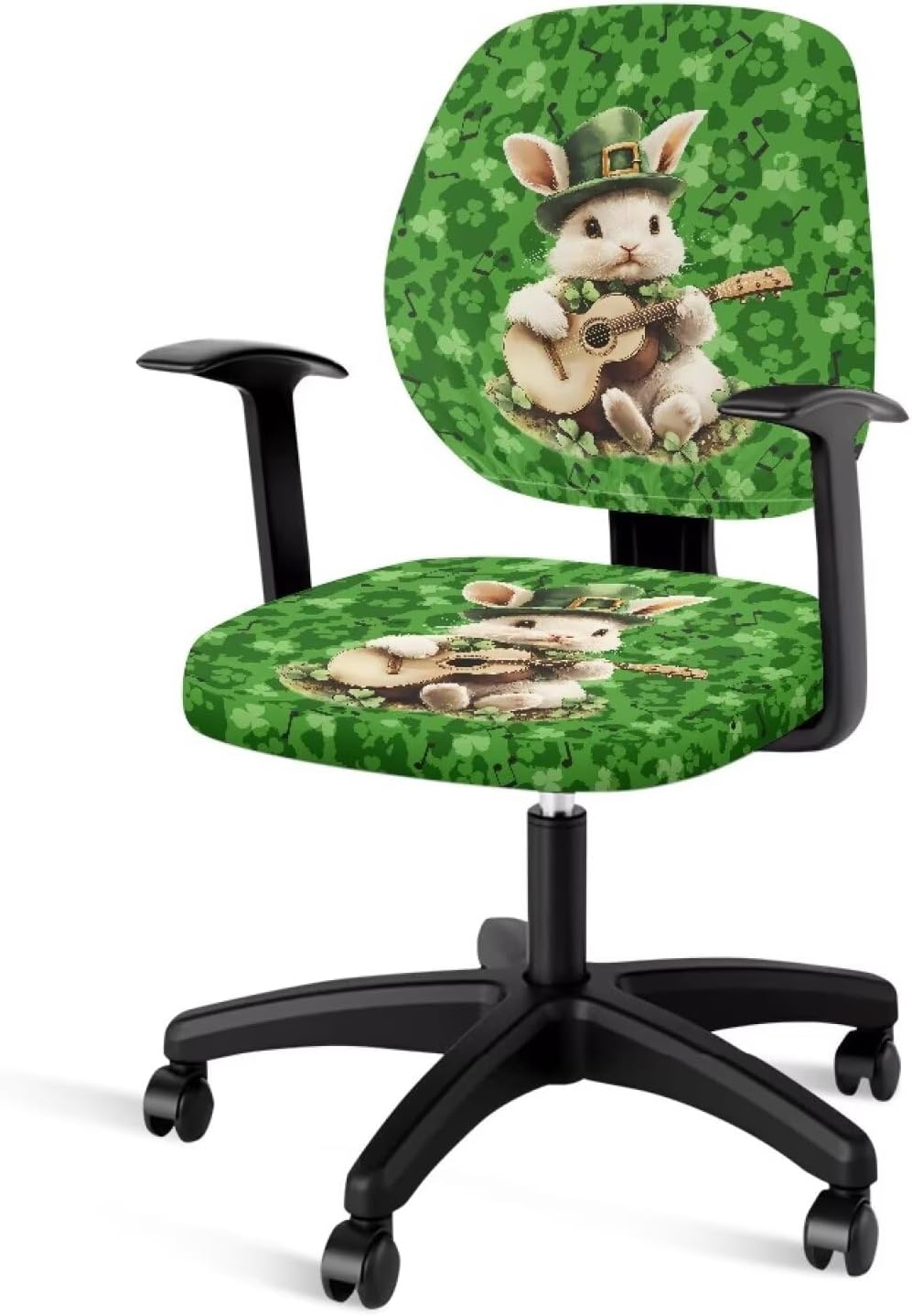 Shamrock Rabbit Office Chair Cover Set of 2, St. Patrick’s Day Themed Cute Bunny Stretch Slipcovers, Festive Irish Decor for Spring & Easter