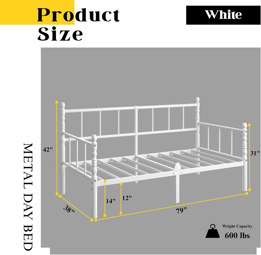 14 Inch Twin Metal Daybed Frame with Minimalist Headboard