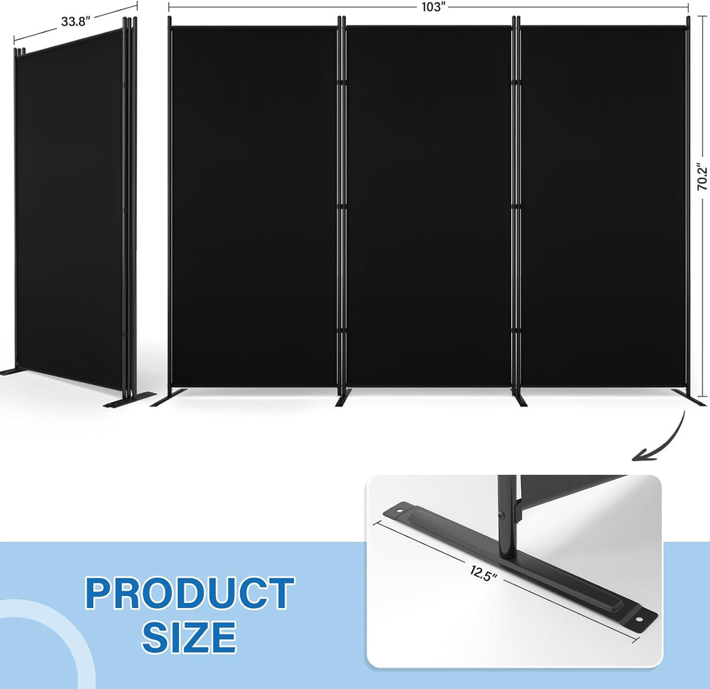 AKTOP 3 Panel Room Divider 6FT – 103" W x 70" H Folding Privacy Scr...
