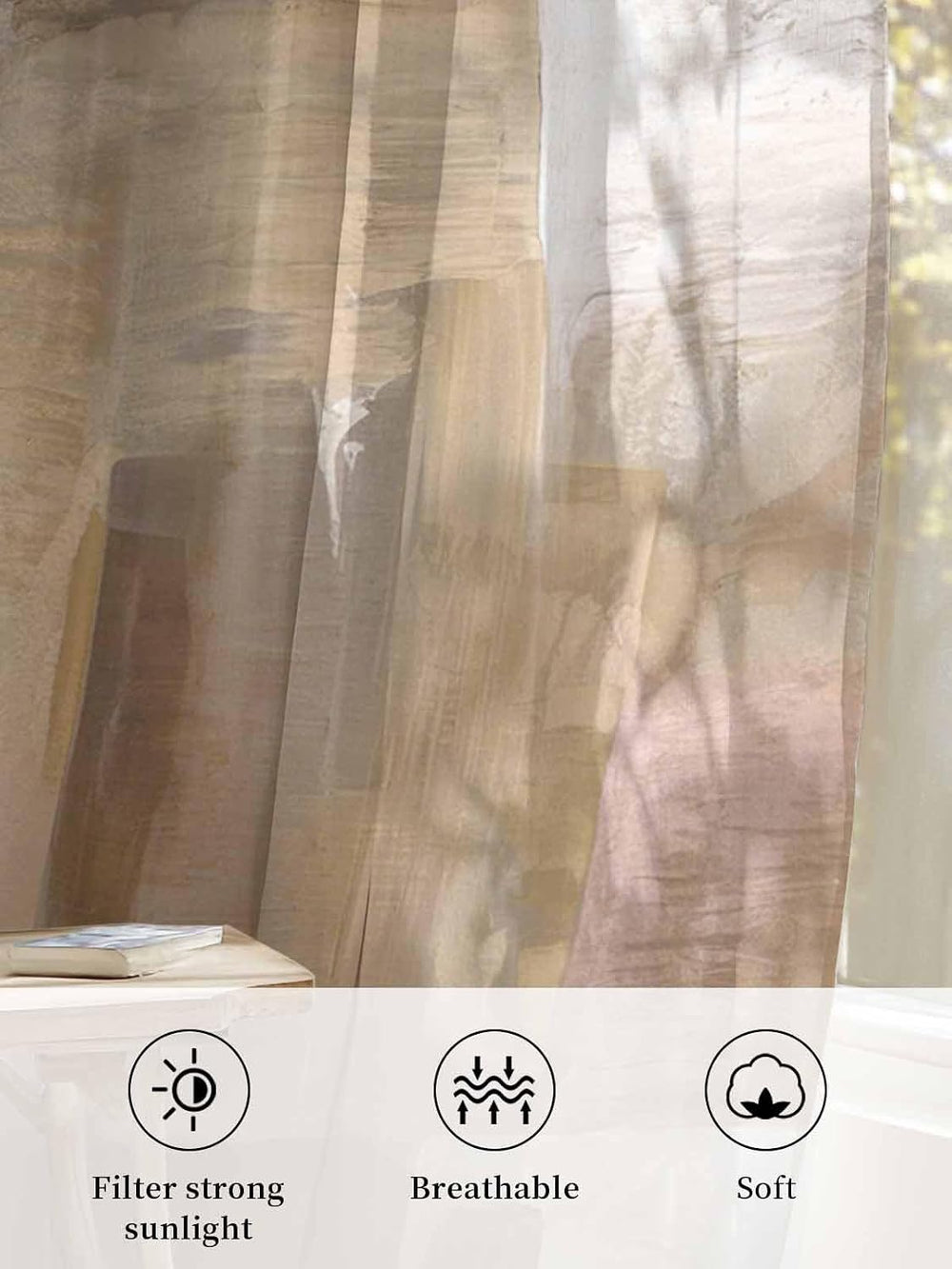 Oil Modern Paintings Abstract Sheer Curtains 84 Inch Length 2 Panels Set, Geo...