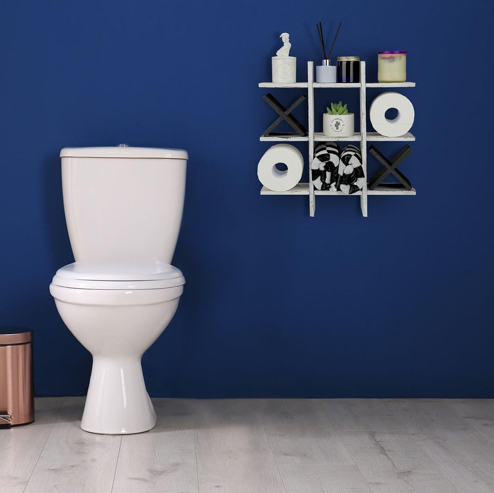 Weysat Tic Tac Toe Toilet Paper Holder,Retro White, Blue