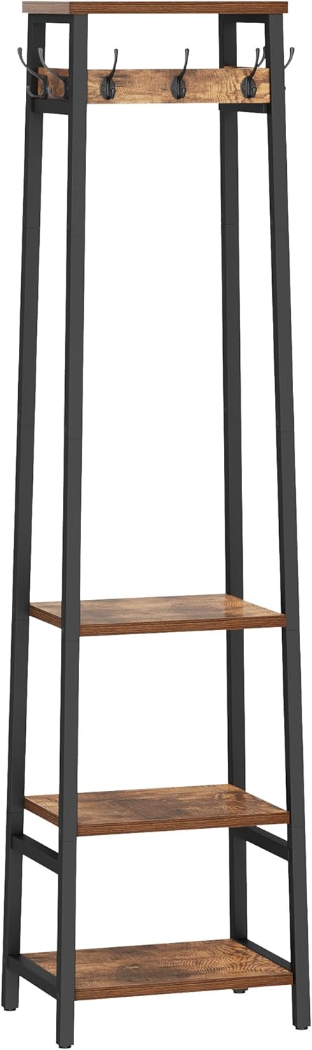 Coat Rack Freestanding, Coat Stand with 3 Shelves and 7 Hooks, Hall Tree Free...