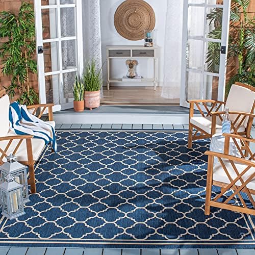 SAFAVIEH Courtyard Collection 8' x 11' Navy/Beige CY6918 Trellis Indo...