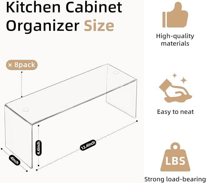 Aminigram 8 Packs Cabinet Organizer Shelf, Acrylic kitchen Cabinet Shelves - Image 2