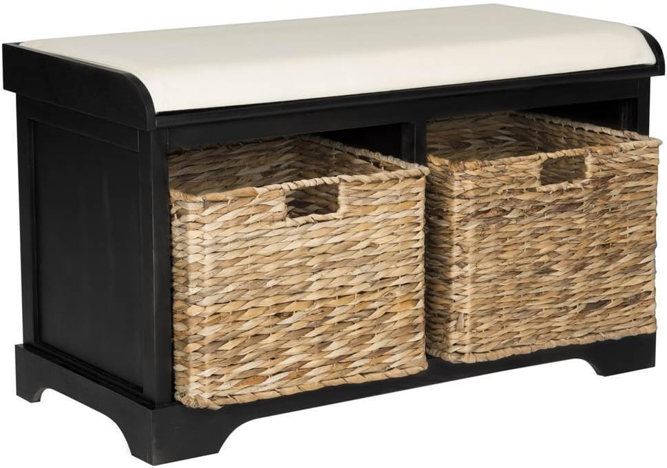 SAFAVIEH Freddy Wood Storage Bench, 33" Farmhouse Black AMH5736B