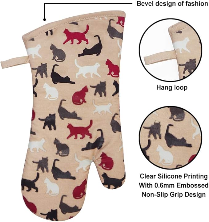 Oven Mitts Gloves 1 Pair Heat Resistant 480 ℉ Non Slip Clear Silicone Printed - Image 3