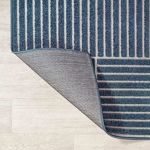 JONATHAN Y Nordby High-Low Arch Striped Navy/Cream Indoor/Outdoor Area Rug, 8...