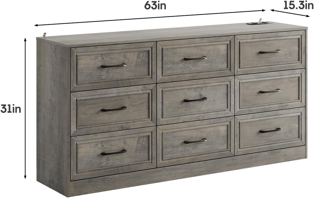 Fameill Dresser for Bedroom, 9 Drawer Wide Dresser Organizer with Charging St...