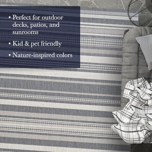 Couristan Recife Striped Washable Outdoor Area Rug, Silver Grey, 5 x 8 Ft
