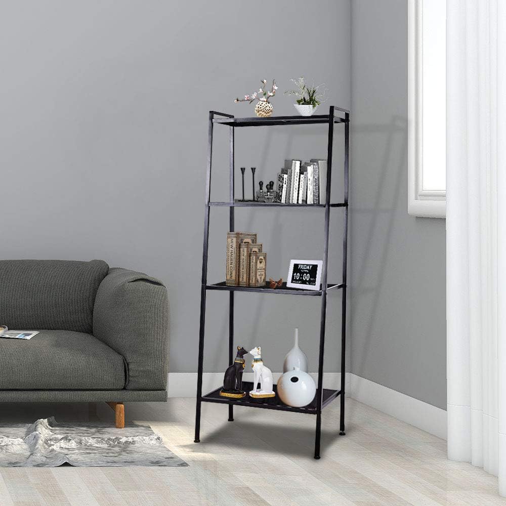 Yescom 4 Tier Metal Ladder Shelf Bookshelf Bookcase Leaning Storage Rack A Fr...