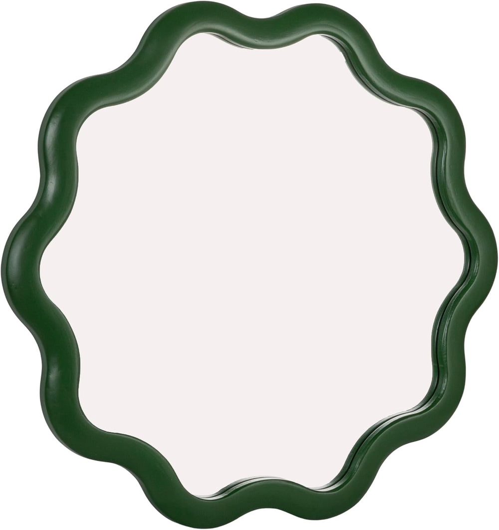 Creative Co-Op Scalloped Wood Wavy Wall Mirror, Green