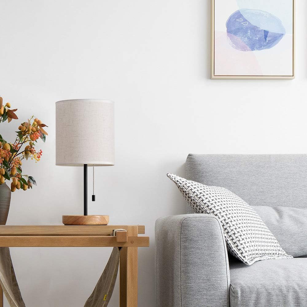 HAITRAL Bedside Table Lamp - Modern Nightstand Lamp with Linen Fabric Shade W...