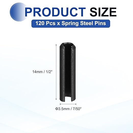 MECCANIXITY 120Pcs Slotted Split Roll Pins 7/50 Inch Dia. 1/2 Inch Length 65Mn - Image 2