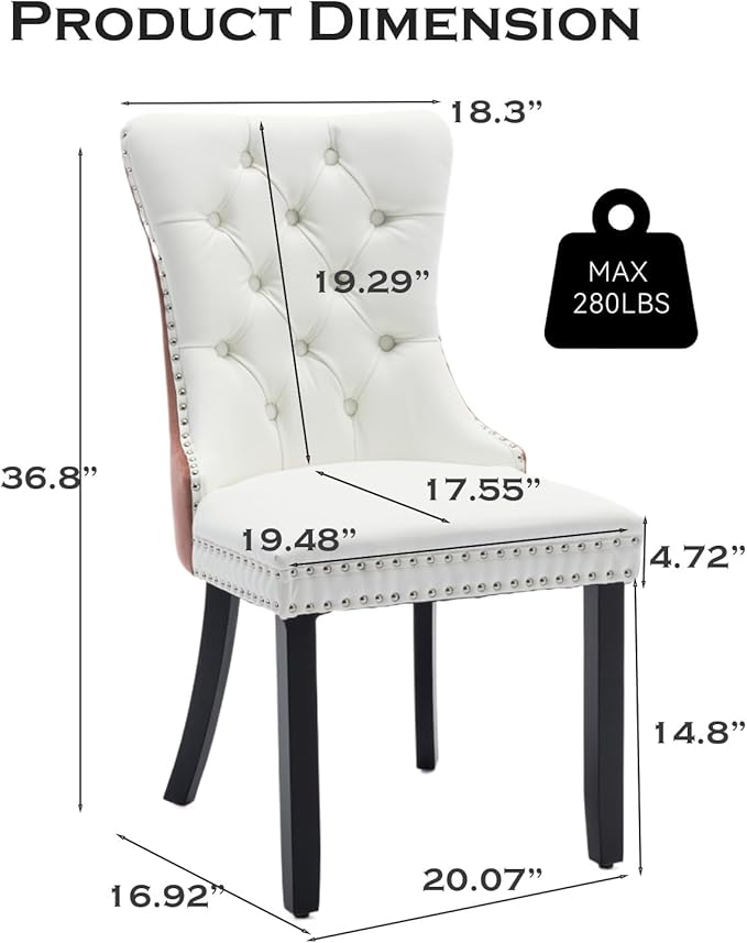 Leather Upholstered Dining Chairs Set of 4, Modern Style Kitchen Side Chairs ...