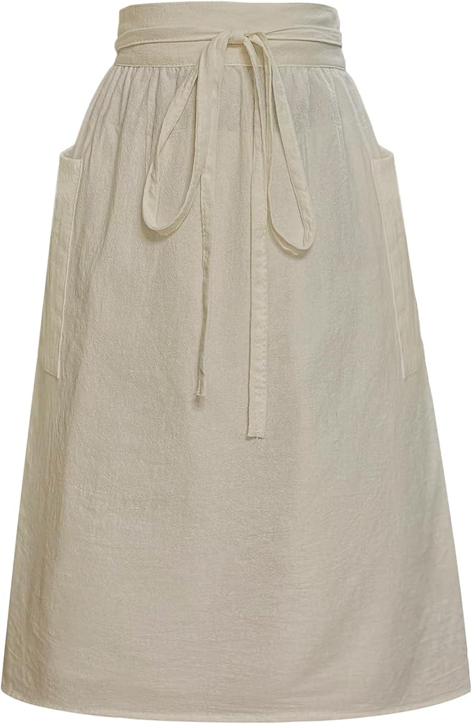 Cotton Linen Half Apron for Women Vintage Waist Apron Ruffle Plain Bright Color by Cityelf