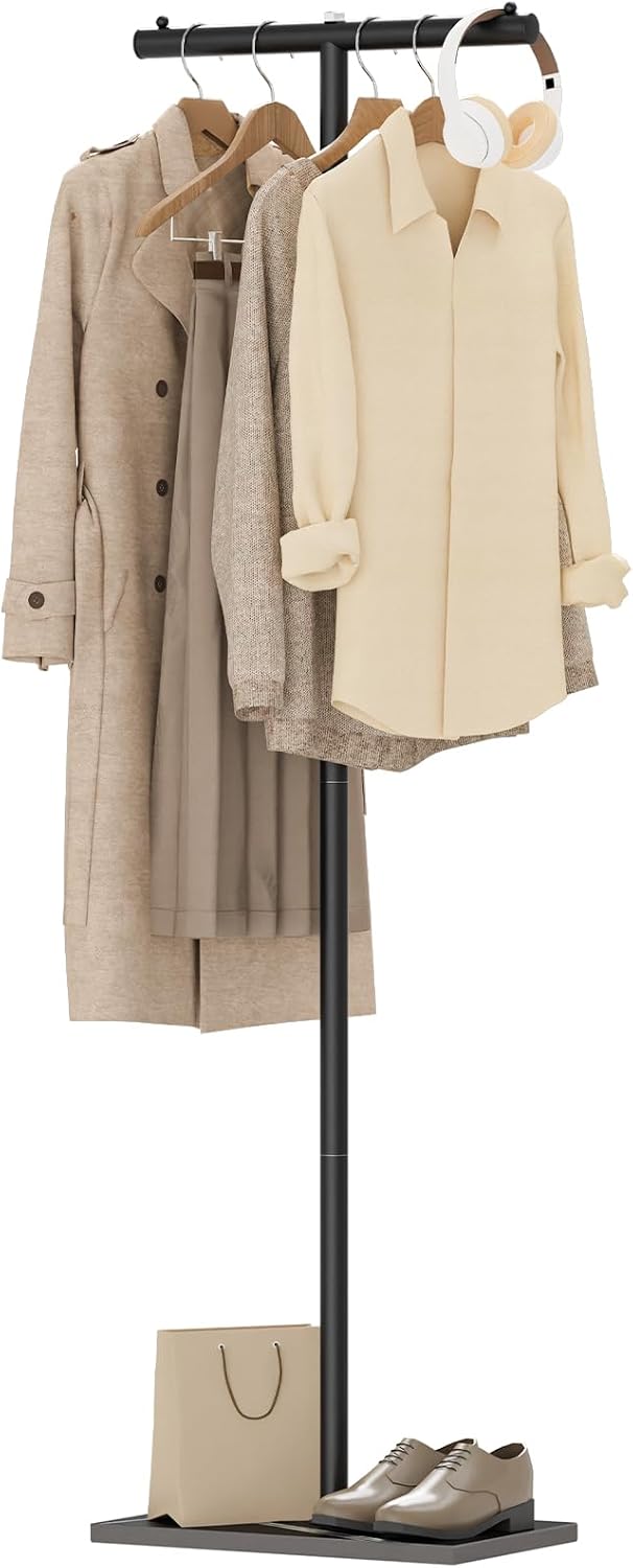 T-shaped Coat Rack Freestanding, Modern Clothes Rack with Rock Slab Base, Hea...