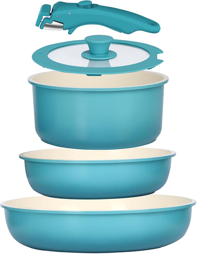 GIPP 5pcs Pots and Pans Set Non Stick, Nonstick Cookware Set Detachable Handle by GiPP